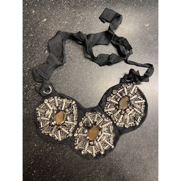 3.1 Phillip Lim Black Floral Crystal‎ & Silk Collar Necklace - Picture 2 of 7